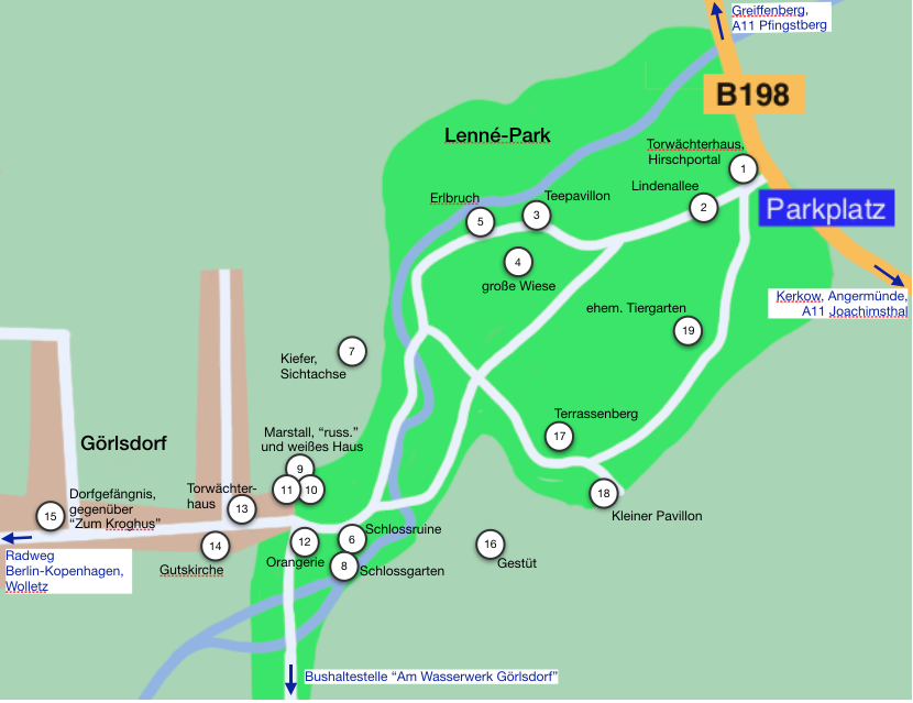 Wegeplan Rundweg durch den Lenné-Park Görlsdorf