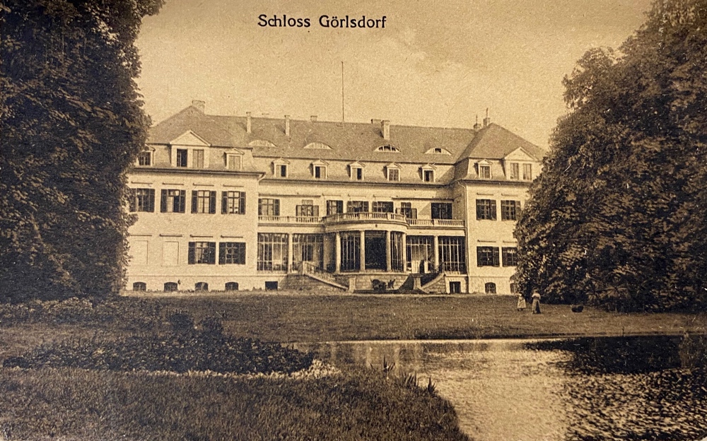 Schloss Görlsdorf Ansicht Gartenseite auf einer Postkarte um 1930
